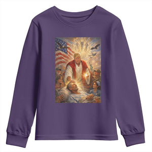 Trump The Healer Oil Painting Graphic Youth Sweatshirt Sacred Heart Divine Mercy Political Parody TS02 Purple Print Your Wear