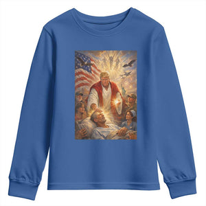 Trump The Healer Oil Painting Graphic Youth Sweatshirt Sacred Heart Divine Mercy Political Parody TS02 Royal Blue Print Your Wear