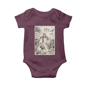 Trump The Healer Graphic Baby Onesie Vintage Etching Style Religious Political Satire TS02 Maroon Print Your Wear