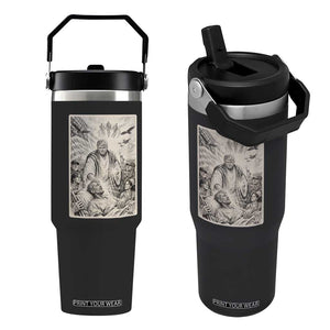 Trump The Healer Graphic Flip Straw Tumbler Vintage Etching Style Religious Political Satire TS02 One Size: 30 oz Black Print Your Wear