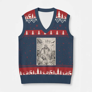 Trump The Healer Graphic V-Neck Knit Sweater Vest Vintage Etching Style Religious Political Satire TS02 Navy Red Print Your Wear