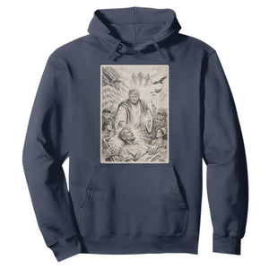 Trump The Healer Graphic Hoodie Vintage Etching Style Religious Political Satire TS02 Navy Print Your Wear