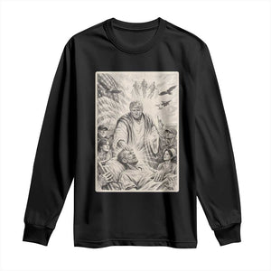 Trump The Healer Graphic Long Sleeve Shirt Vintage Etching Style Religious Political Satire TS02 Black Print Your Wear