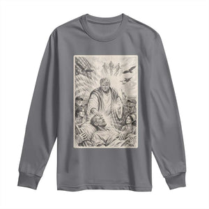 Trump The Healer Graphic Long Sleeve Shirt Vintage Etching Style Religious Political Satire TS02 Charcoal Print Your Wear