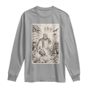 Trump The Healer Graphic Long Sleeve Shirt Vintage Etching Style Religious Political Satire TS02 Sport Gray Print Your Wear