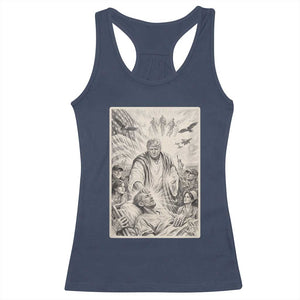 Trump The Healer Graphic Racerback Tank Top Vintage Etching Style Religious Political Satire TS02 Navy Print Your Wear