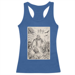 Trump The Healer Graphic Racerback Tank Top Vintage Etching Style Religious Political Satire TS02 Royal Blue Print Your Wear