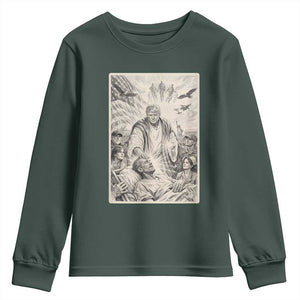 Trump The Healer Graphic Youth Sweatshirt Vintage Etching Style Religious Political Satire TS02 Dark Forest Green Print Your Wear