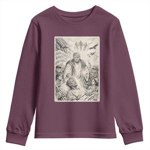 Trump The Healer Graphic Youth Sweatshirt Vintage Etching Style Religious Political Satire TS02 Maroon Print Your Wear