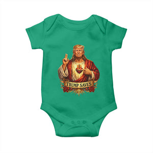 Trump Saves Sacred Heart Religious Parody Baby Onesie Jesus-Like Devine Leader Political Satire TS02 Irish Green Print Your Wear