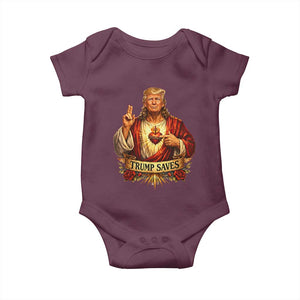 Trump Saves Sacred Heart Religious Parody Baby Onesie Jesus-Like Devine Leader Political Satire TS02 Maroon Print Your Wear
