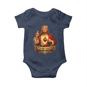 Trump Saves Sacred Heart Religious Parody Baby Onesie Jesus-Like Devine Leader Political Satire TS02 Navy Print Your Wear