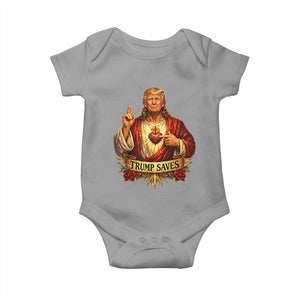 Trump Saves Sacred Heart Religious Parody Baby Onesie Jesus-Like Devine Leader Political Satire TS02 Sport Gray Print Your Wear