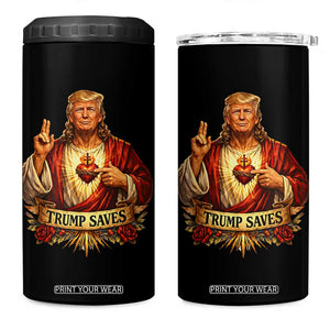 Trump Saves Sacred Heart Religious Parody 4 in 1 Can Cooler Tumbler Jesus-Like Devine Leader Political Satire TS02 One Size: 16 oz Black Print Your Wear