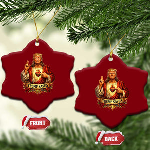 Trump Saves Sacred Heart Religious Parody Ceramic Ornament Jesus-Like Devine Leader Political Satire TS02 Print Your Wear