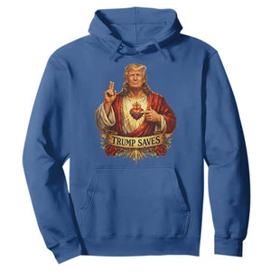 Trump Saves Sacred Heart Religious Parody Hoodie Jesus-Like Devine Leader Political Satire TS02 Royal Blue Print Your Wear