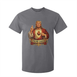 Trump Saves Sacred Heart Religious Parody T Shirt For Kid Jesus-Like Devine Leader Political Satire TS02 Charcoal Print Your Wear