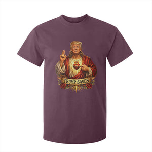 Trump Saves Sacred Heart Religious Parody T Shirt For Kid Jesus-Like Devine Leader Political Satire TS02 Maroon Print Your Wear
