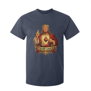 Trump Saves Sacred Heart Religious Parody T Shirt For Kid Jesus-Like Devine Leader Political Satire TS02 Navy Print Your Wear
