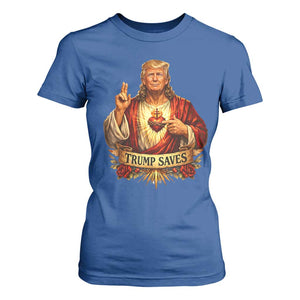 Trump Saves Sacred Heart Religious Parody T Shirt For Women Jesus-Like Devine Leader Political Satire TS02 Royal Blue Print Your Wear