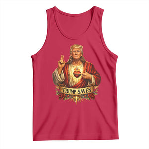 Trump Saves Sacred Heart Religious Parody Tank Top Jesus-Like Devine Leader Political Satire TS02 Red Print Your Wear