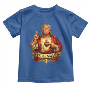 Trump Saves Sacred Heart Religious Parody Toddler T Shirt Jesus-Like Devine Leader Political Satire TS02 Royal Blue Print Your Wear