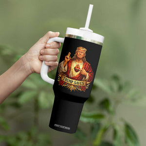 Trump Saves Sacred Heart Religious Parody Tumbler With Handle Jesus-Like Devine Leader Political Satire TS02 Print Your Wear