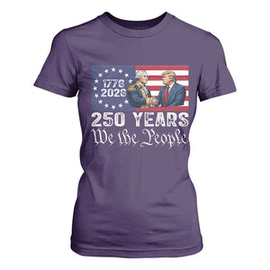 250 Years George Washington and Trump Handshake Patriotic T Shirt For Women We The People 1776-2026 Founding Fathers Legacy TS02 Purple Print Your Wear