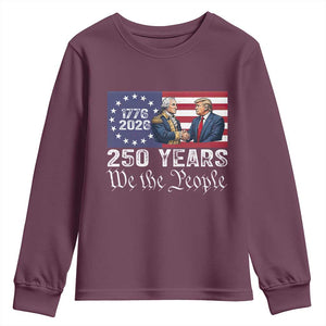 250 Years George Washington and Trump Handshake Patriotic Youth Sweatshirt We The People 1776-2026 Founding Fathers Legacy TS02 Maroon Print Your Wear