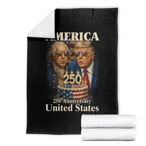 USA 250th Anniversary George Washington and Trump Birthday Cake Throw Blanket 250 Years 1776 2026 Patriotic Celebration TS02 Black Print Your Wear