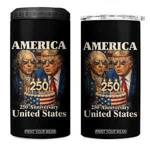 USA 250th Anniversary George Washington and Trump Birthday Cake 4 in 1 Can Cooler Tumbler 250 Years 1776 2026 Patriotic Celebration TS02 One Size: 16 oz Black Print Your Wear