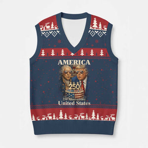 USA 250th Anniversary George Washington and Trump Birthday Cake V-Neck Knit Sweater Vest 250 Years 1776 2026 Patriotic Celebration TS02 Navy Red Print Your Wear