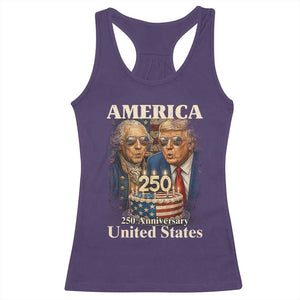 USA 250th Anniversary George Washington and Trump Birthday Cake Racerback Tank Top 250 Years 1776 2026 Patriotic Celebration TS02 Purple Print Your Wear