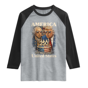 USA 250th Anniversary George Washington and Trump Birthday Cake Raglan Shirt 250 Years 1776 2026 Patriotic Celebration TS02 Heather Gray Black Print Your Wear