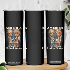USA 250th Anniversary George Washington and Trump Birthday Cake Skinny Tumbler 250 Years 1776 2026 Patriotic Celebration TS02 Print Your Wear