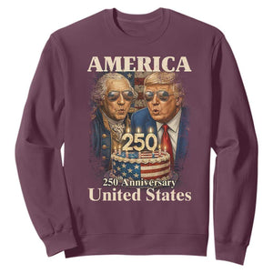 USA 250th Anniversary George Washington and Trump Birthday Cake Sweatshirt 250 Years 1776 2026 Patriotic Celebration TS02 Maroon Print Your Wear