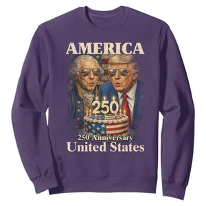 USA 250th Anniversary George Washington and Trump Birthday Cake Sweatshirt 250 Years 1776 2026 Patriotic Celebration TS02 Purple Print Your Wear