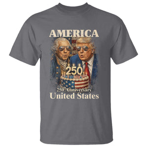 USA 250th Anniversary George Washington and Trump Birthday Cake T Shirt 250 Years 1776 2026 Patriotic Celebration TS02 Charcoal Print Your Wear