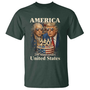 USA 250th Anniversary George Washington and Trump Birthday Cake T Shirt 250 Years 1776 2026 Patriotic Celebration TS02 Dark Forest Green Print Your Wear