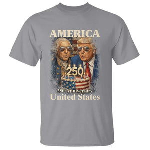 USA 250th Anniversary George Washington and Trump Birthday Cake T Shirt 250 Years 1776 2026 Patriotic Celebration TS02 Sport Gray Print Your Wear