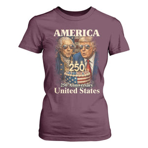 USA 250th Anniversary George Washington and Trump Birthday Cake T Shirt For Women 250 Years 1776 2026 Patriotic Celebration TS02 Maroon Print Your Wear