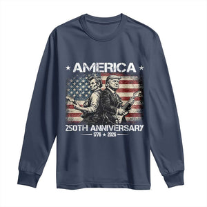 250th Anniversary Abraham Lincoln and Trump Rocking Long Sleeve Shirt Rock n Roll Electric Guitar Duel Patriotic 1776-2026 TS02 Navy Print Your Wear