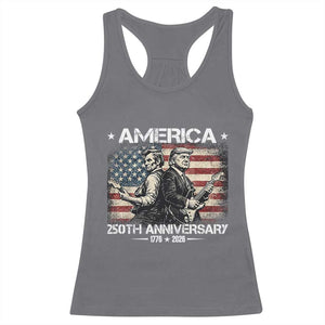 250th Anniversary Abraham Lincoln and Trump Rocking Racerback Tank Top Rock n Roll Electric Guitar Duel Patriotic 1776-2026 TS02 Charcoal Print Your Wear