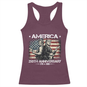 250th Anniversary Abraham Lincoln and Trump Rocking Racerback Tank Top Rock n Roll Electric Guitar Duel Patriotic 1776-2026 TS02 Maroon Print Your Wear