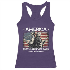250th Anniversary Abraham Lincoln and Trump Rocking Racerback Tank Top Rock n Roll Electric Guitar Duel Patriotic 1776-2026 TS02 Purple Print Your Wear