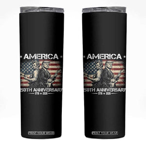 250th Anniversary Abraham Lincoln and Trump Rocking Skinny Tumbler Rock n Roll Electric Guitar Duel Patriotic 1776-2026 TS02 Black Print Your Wear