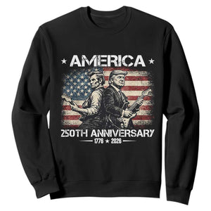 250th Anniversary Abraham Lincoln and Trump Rocking Sweatshirt Rock n Roll Electric Guitar Duel Patriotic 1776-2026 TS02 Black Print Your Wear