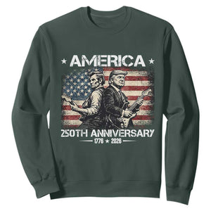 250th Anniversary Abraham Lincoln and Trump Rocking Sweatshirt Rock n Roll Electric Guitar Duel Patriotic 1776-2026 TS02 Dark Forest Green Print Your Wear