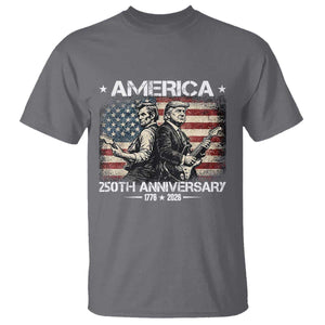 250th Anniversary Abraham Lincoln and Trump Rocking T Shirt Rock n Roll Electric Guitar Duel Patriotic 1776-2026 TS02 Charcoal Print Your Wear