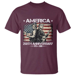 250th Anniversary Abraham Lincoln and Trump Rocking T Shirt Rock n Roll Electric Guitar Duel Patriotic 1776-2026 TS02 Maroon Print Your Wear